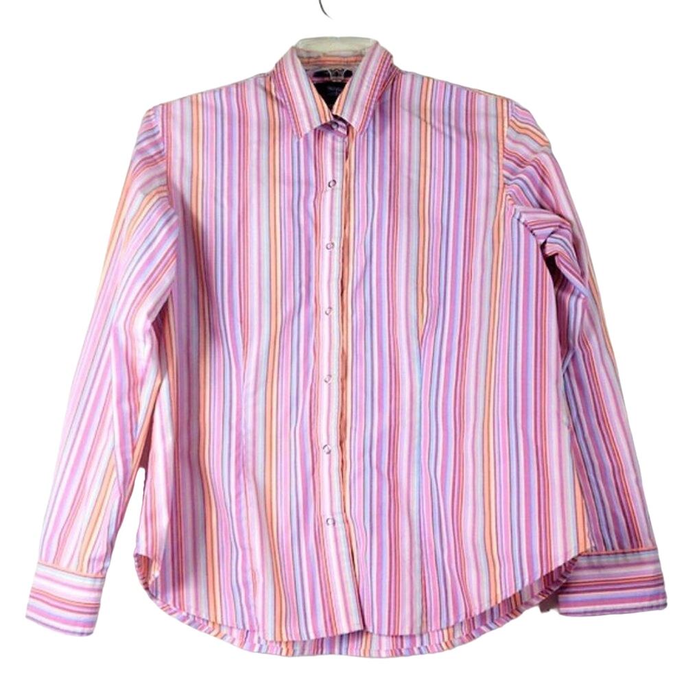 Van Heusen Women's Stripe Pink Button Front Long Sleeve Shirt